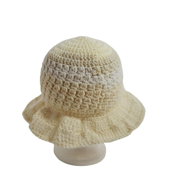 Bucket Hat handknit shades of white ivory sun hat - Picture 6 of 8